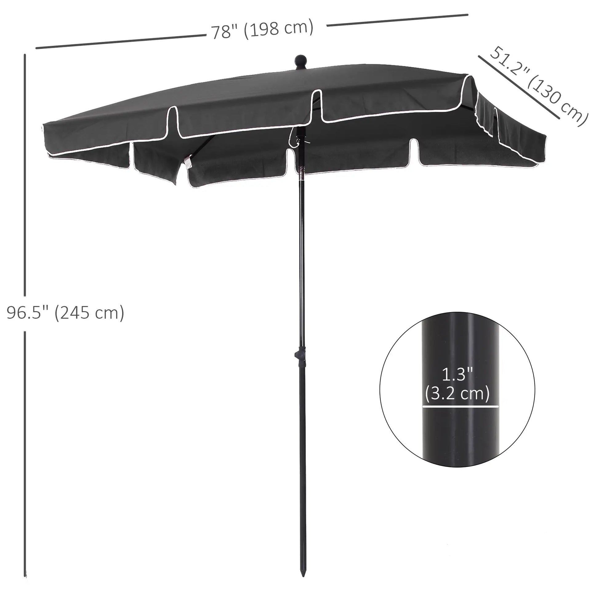 6.5x4ft Rectangle Patio Umbrella, Aluminum Tilt Adjustable, Grey Sun Umbrellas at Gallery Canada