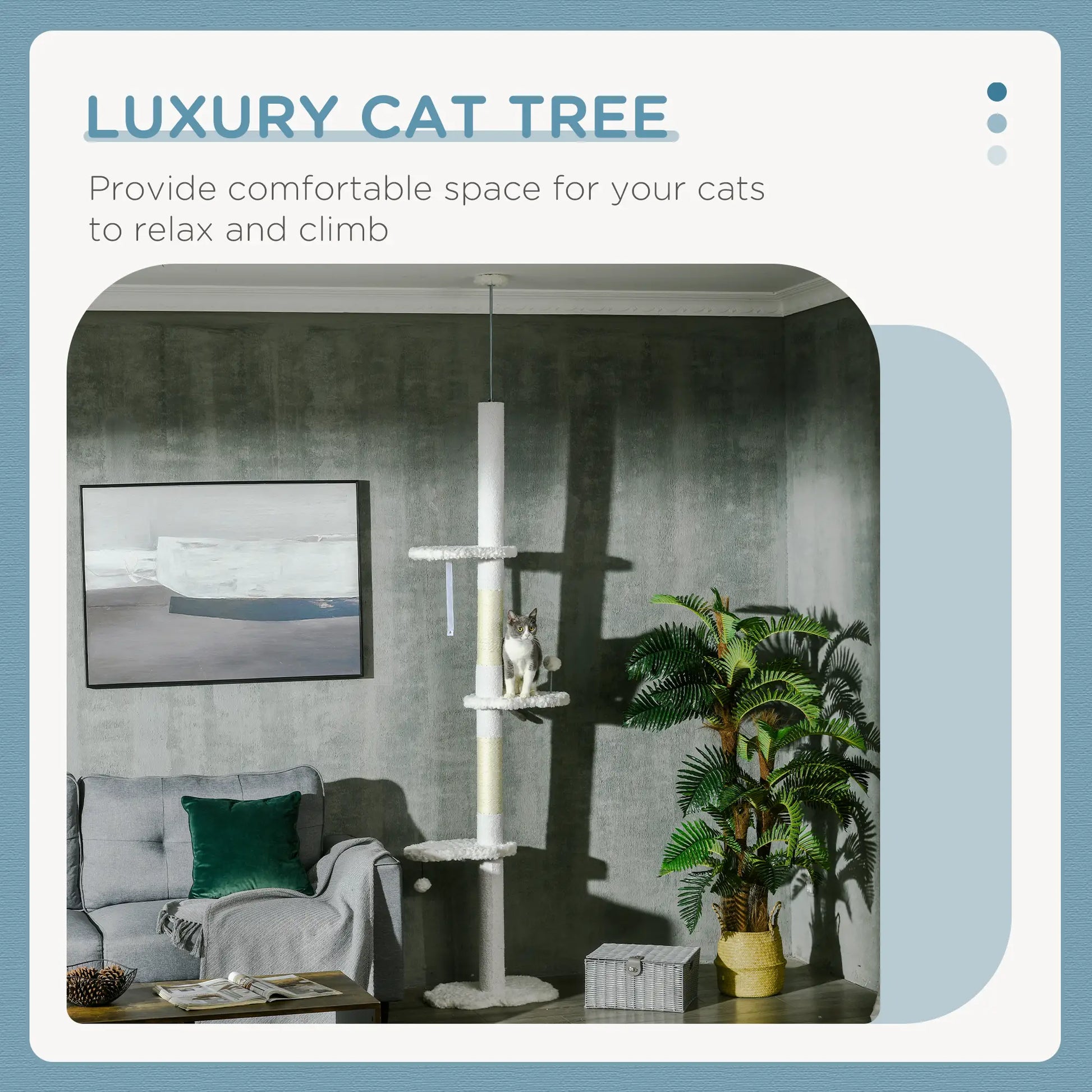 88.5"-100.5" Floor to Ceiling Cat Tree, Scratching Posts, Cloud Platforms, Dangling Balls, White Floor to Ceiling Cat Trees at Gallery Canada
