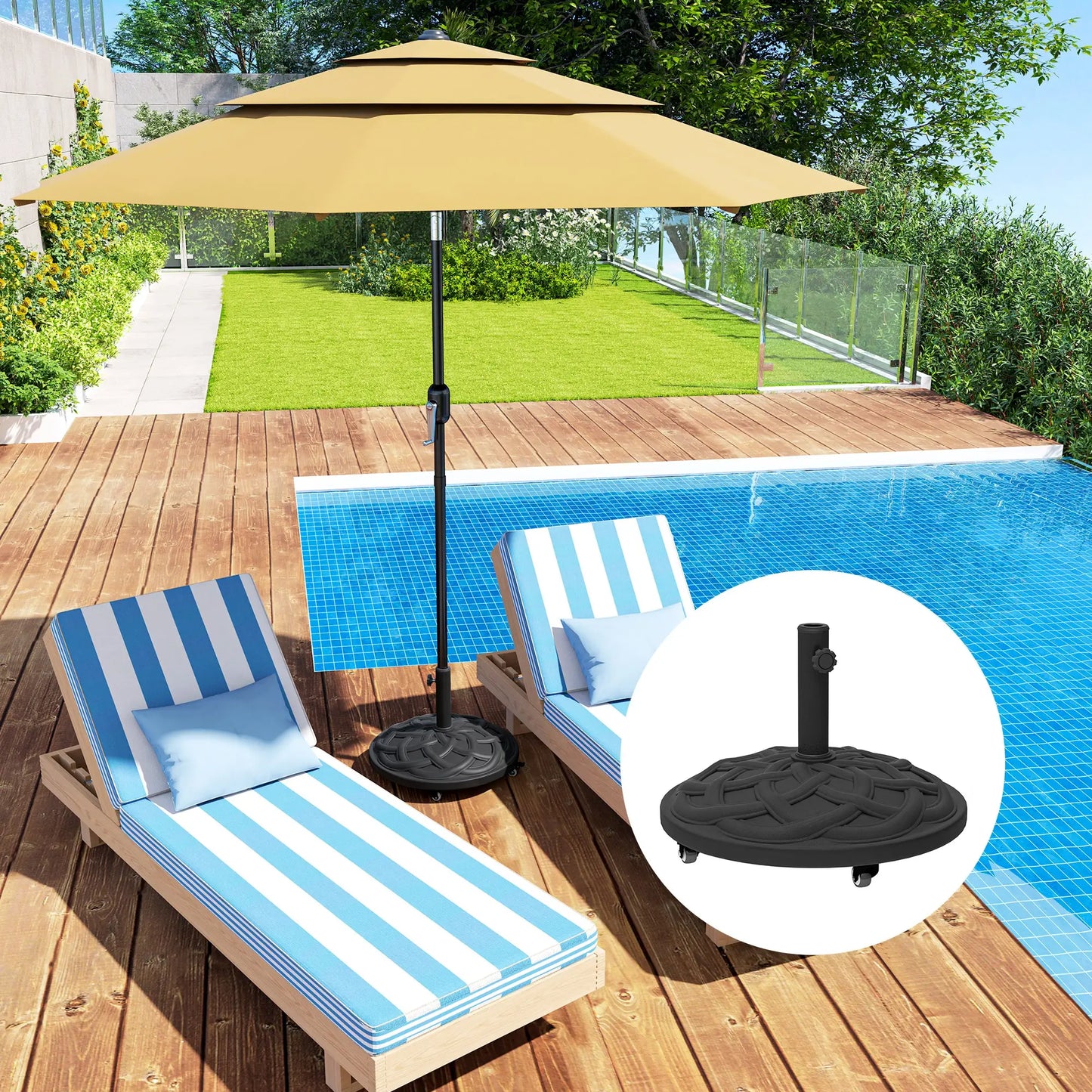 Round Patio Umbrella Base With Wheels, 44 Lbs Resin Stand, 1.3"/1.5"/1.9" Poles, Black Umbrella Bases at Gallery Canada
