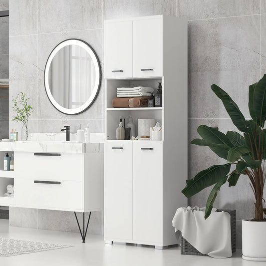 Freestanding Bathroom Cabinet, Open Shelves, 23.6"x13.2"x72", White Bathroom Cabinets White at Gallery Canada
