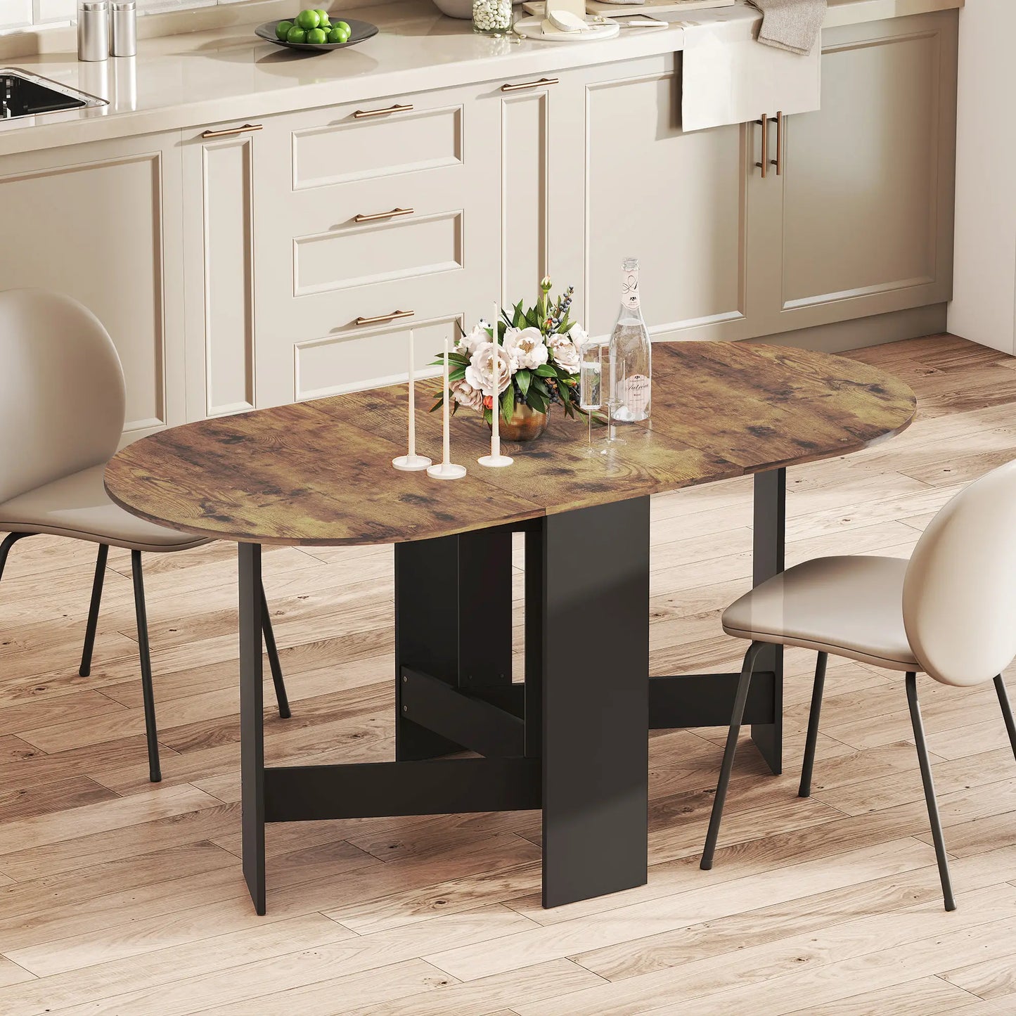 Oval Folding Dining Table, Drop Leaf Kitchen Table, Rustic Brown, Brown Dining Tables at Gallery Canada