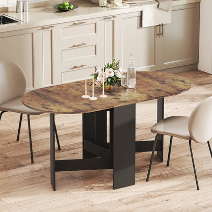 Oval Folding Dining Table, Drop Leaf Kitchen Table, Rustic Brown, Brown Dining Tables at Gallery Canada