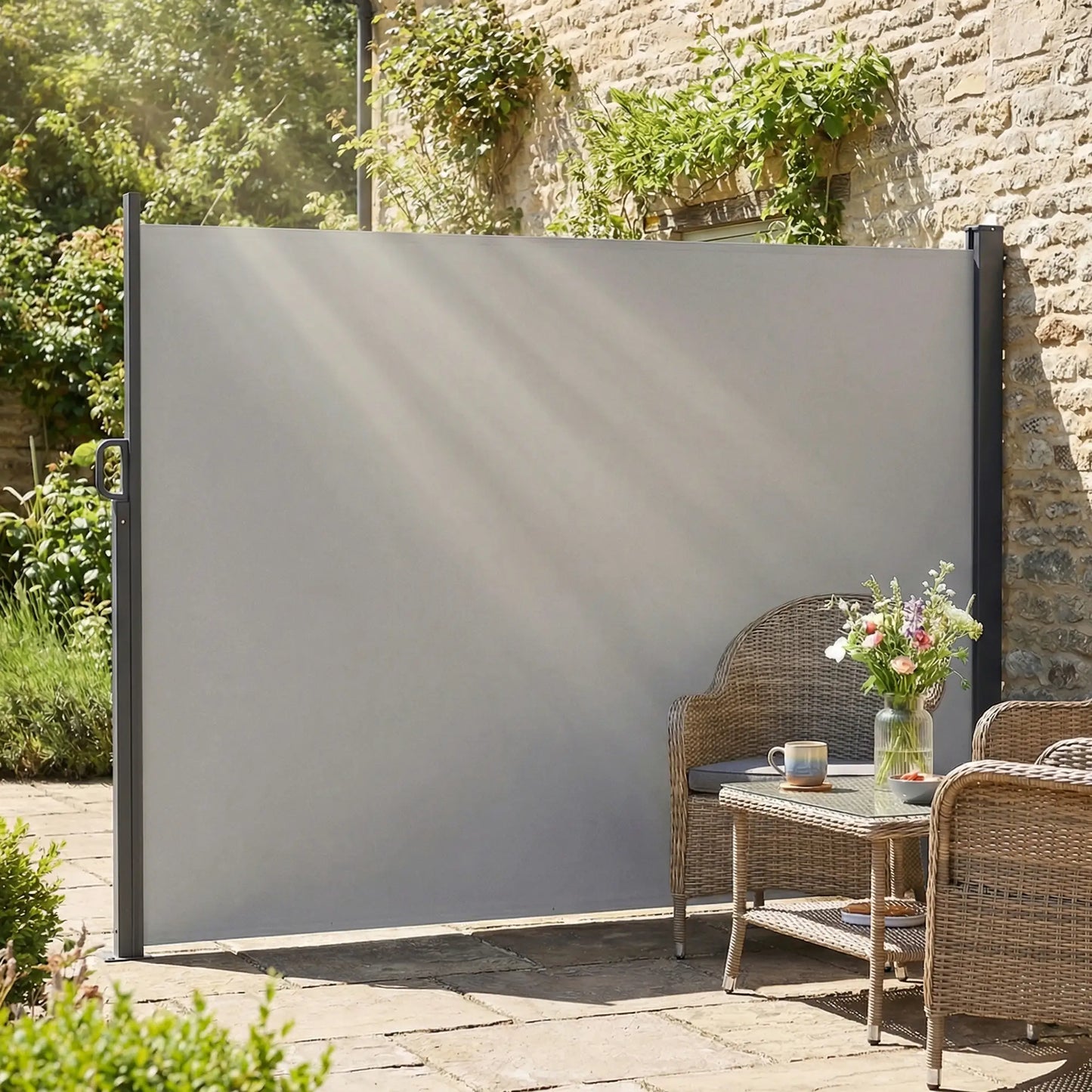 Retractable Side Awning, 165" x 73", Water-Resistant, UV 50+, Light Grey Side Awnings at Gallery Canada