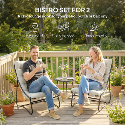 3 Piece Outdoor Bistro Set, Round Patio Table And Chairs, Light Grey