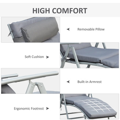 Outdoor Folding Chaise Lounge, Adjustable Backrest, Cushion, Headrest, Grey Lounger Chairs at Gallery Canada