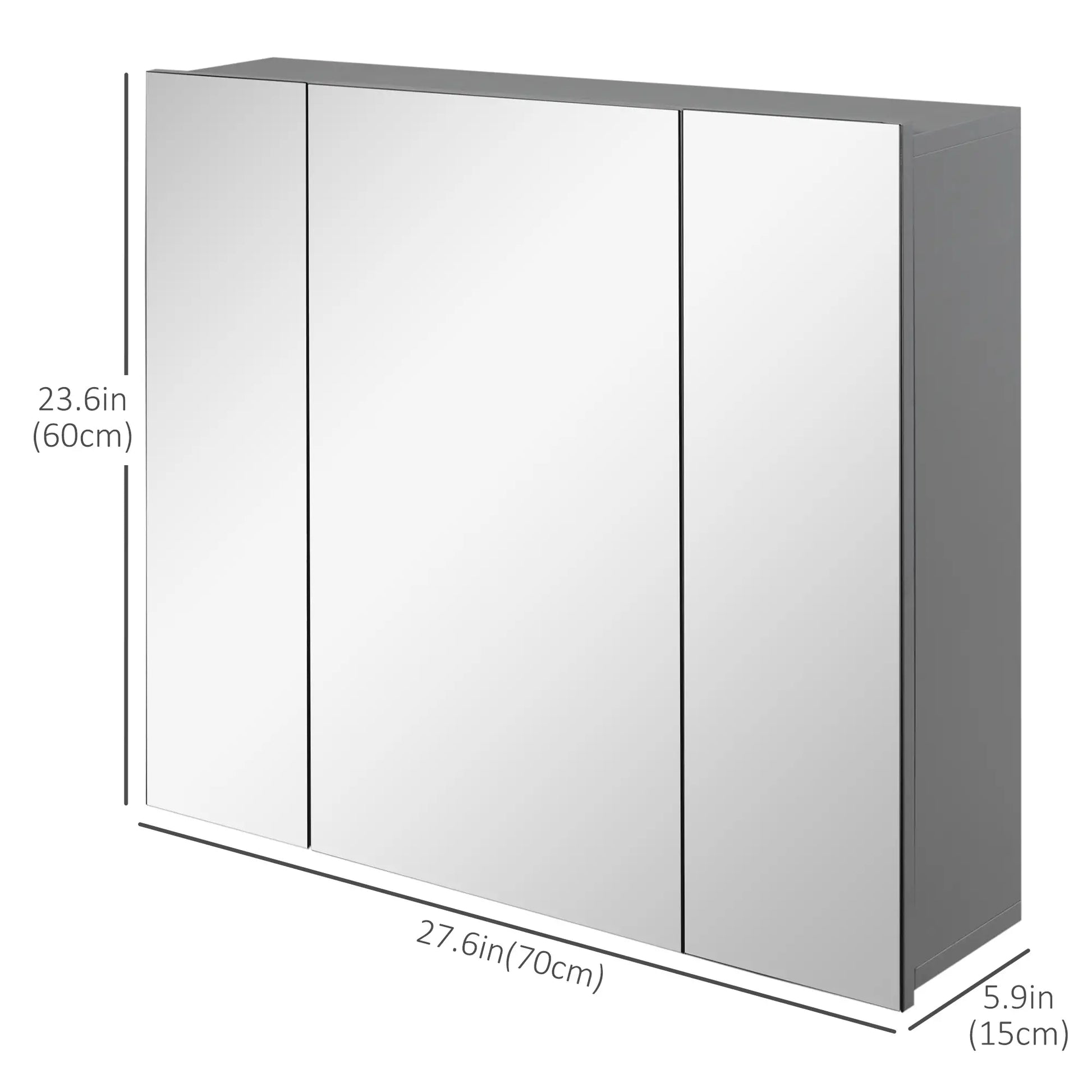 28" x 24" Wall Mounted Mirror Cabinet, 3 Doors, Adjustable Shelves, Grey Mirror Medicine Cabinets at Gallery Canada