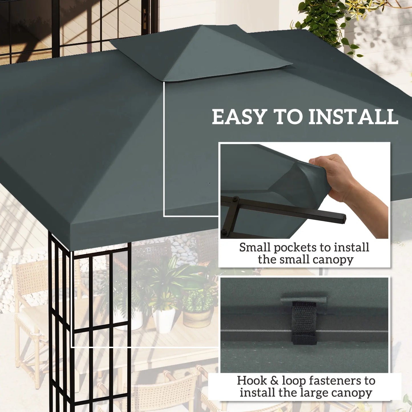10' x 10' Square 2-Tier Gazebo Canopy, Charcoal Grey Gazebo Canopy Replacement at Gallery Canada
