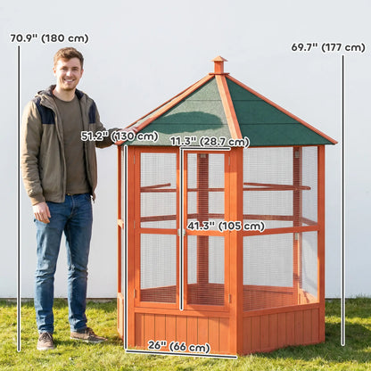 70"H Hexagonal Wooden Bird Cage, Outdoor Aviary with Doors Bird Cages at Gallery Canada