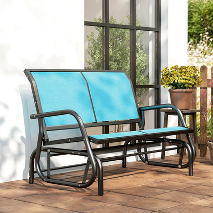 Outdoor Steel Glider Bench, Sling Fabric Swing Chair, Blue Outdoor Gliders at Gallery Canada