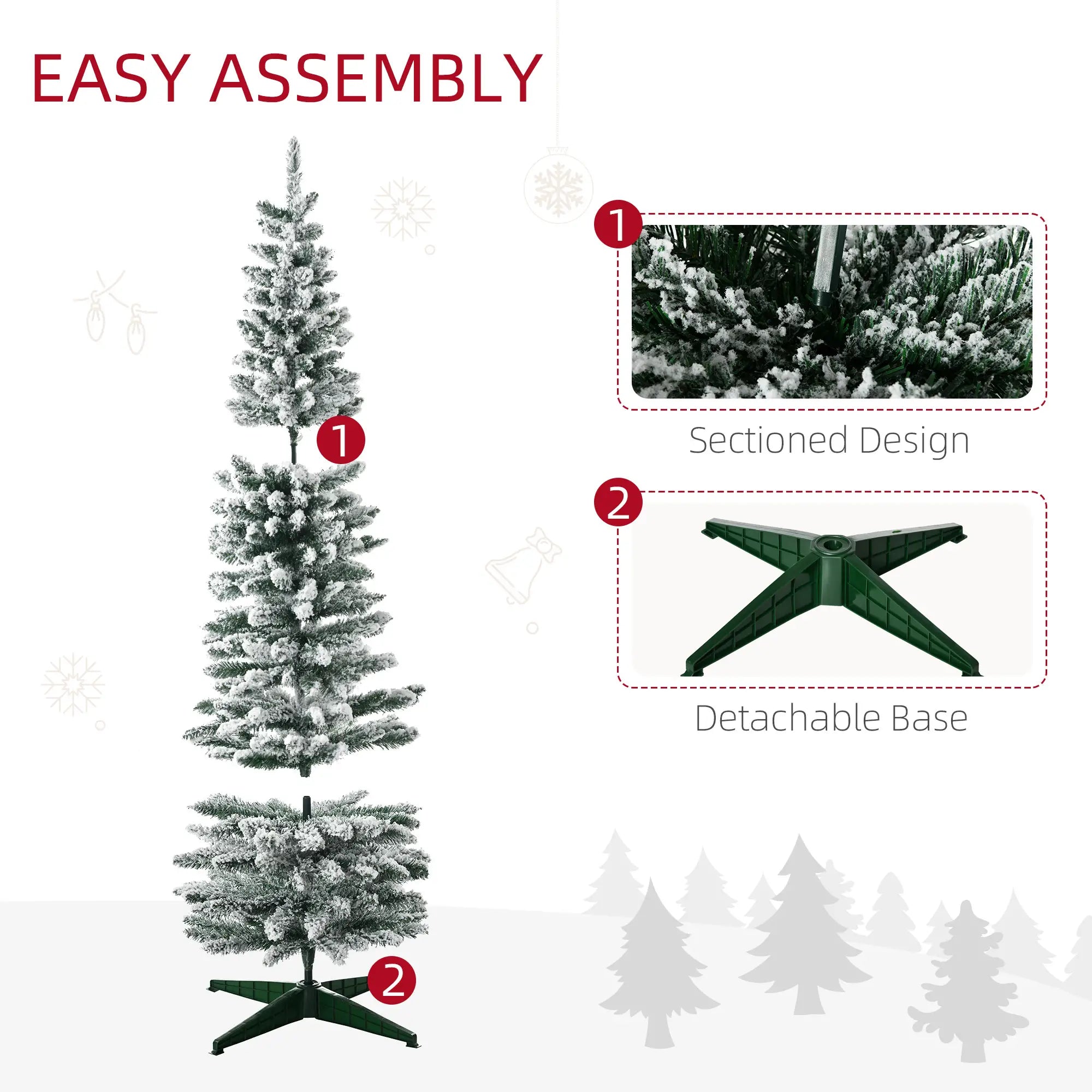 6ft Pencil Artificial Christmas Tree, Snow Flocked Branches, Green Artificial Christmas Trees at Gallery Canada