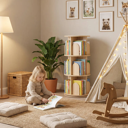 3-Tier Rotating Bookshelf, 360° Revolving Bookcase, Natural Baby & Kids Storage at Gallery Canada