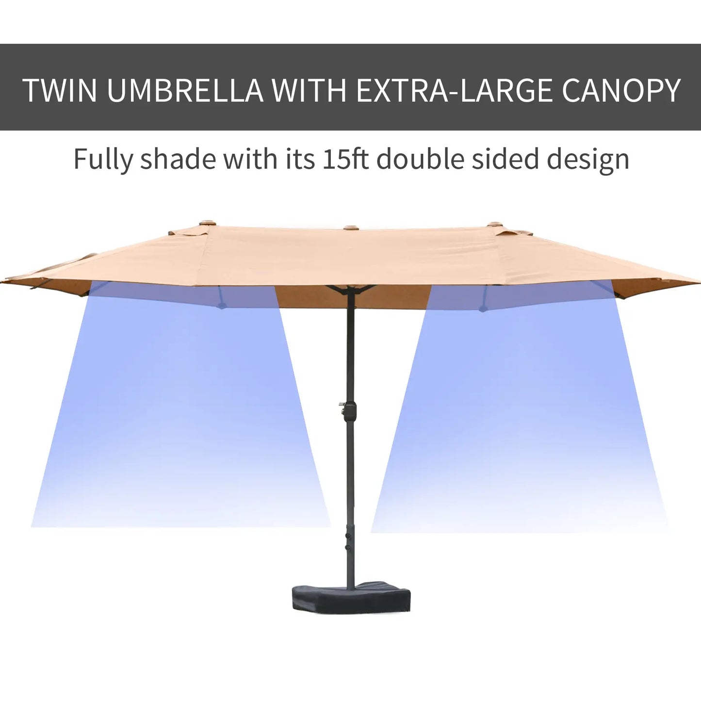 15' Outdoor Patio Umbrella, Twin Canopy, Lift Crank, Brown Sun Umbrellas at Gallery Canada