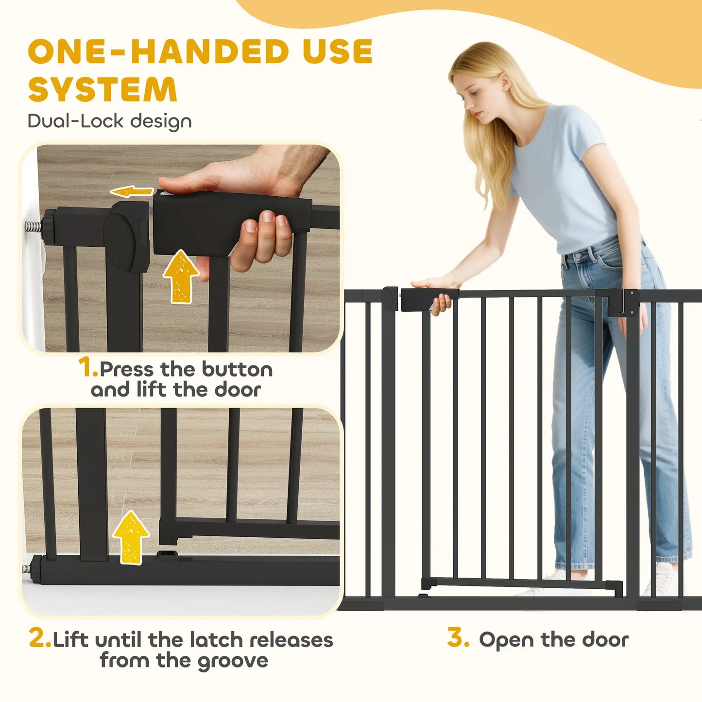 Baby Gate, Pet Safety Gate, 30"-41" Wide, Auto-Close, Black Pet Gates at Gallery Canada