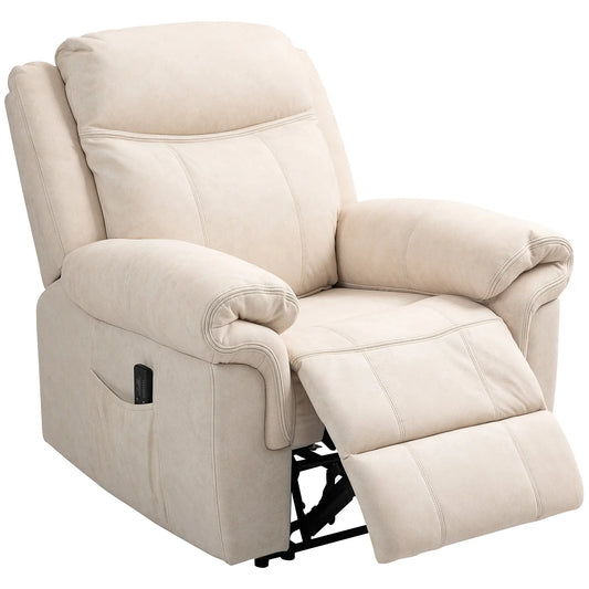 Manual Recliner Chair, Vibration Massage, Side Pockets, Microfibre, Cream White Sofas & Reclining Chairs Cream at Gallery Canada