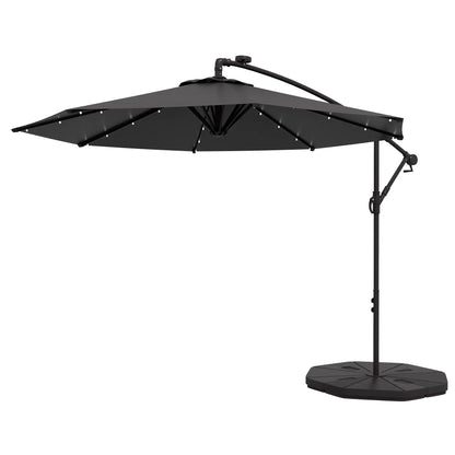9.5' Offset Patio Umbrella with Solar LED Lights, Dark Grey Cantilever Umbrellas Dark Grey at Gallery Canada
