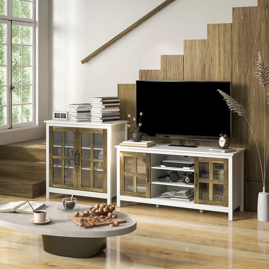 TV Stand for 55 Inch TVs, Adjustable Shelves, Cable Holes, White TV Stands White, Light Walnut at Gallery Canada