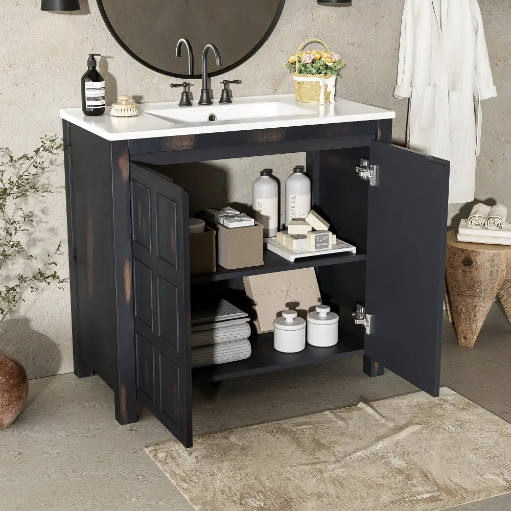 Solid Wood Bathroom Vanity, Ceramic Sink, Storage Cabinet, 36" L x 18.5" W x 34" H, Espresso Sink Cabinets at Gallery Canada