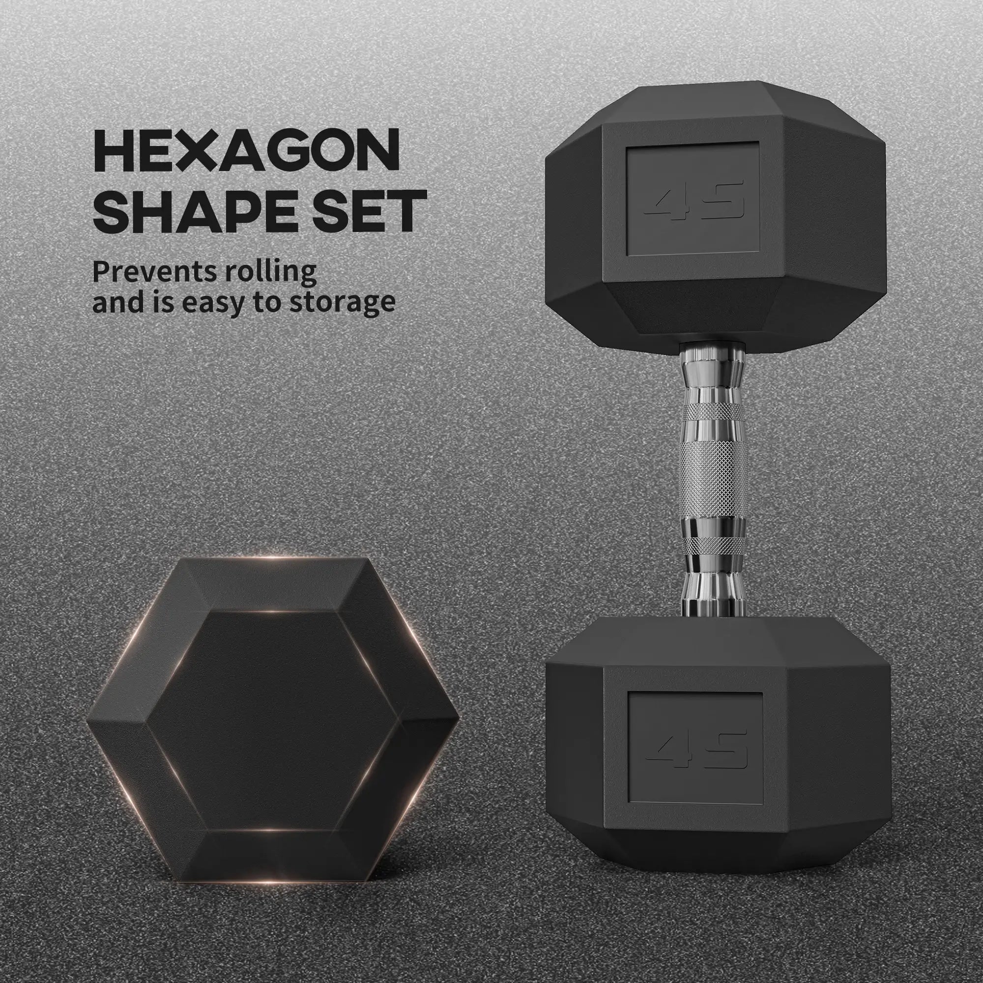 2 x 45lbs Rubber Hex Dumbbells, Fitness Training, Black Dumbbells & Barbells at Gallery Canada