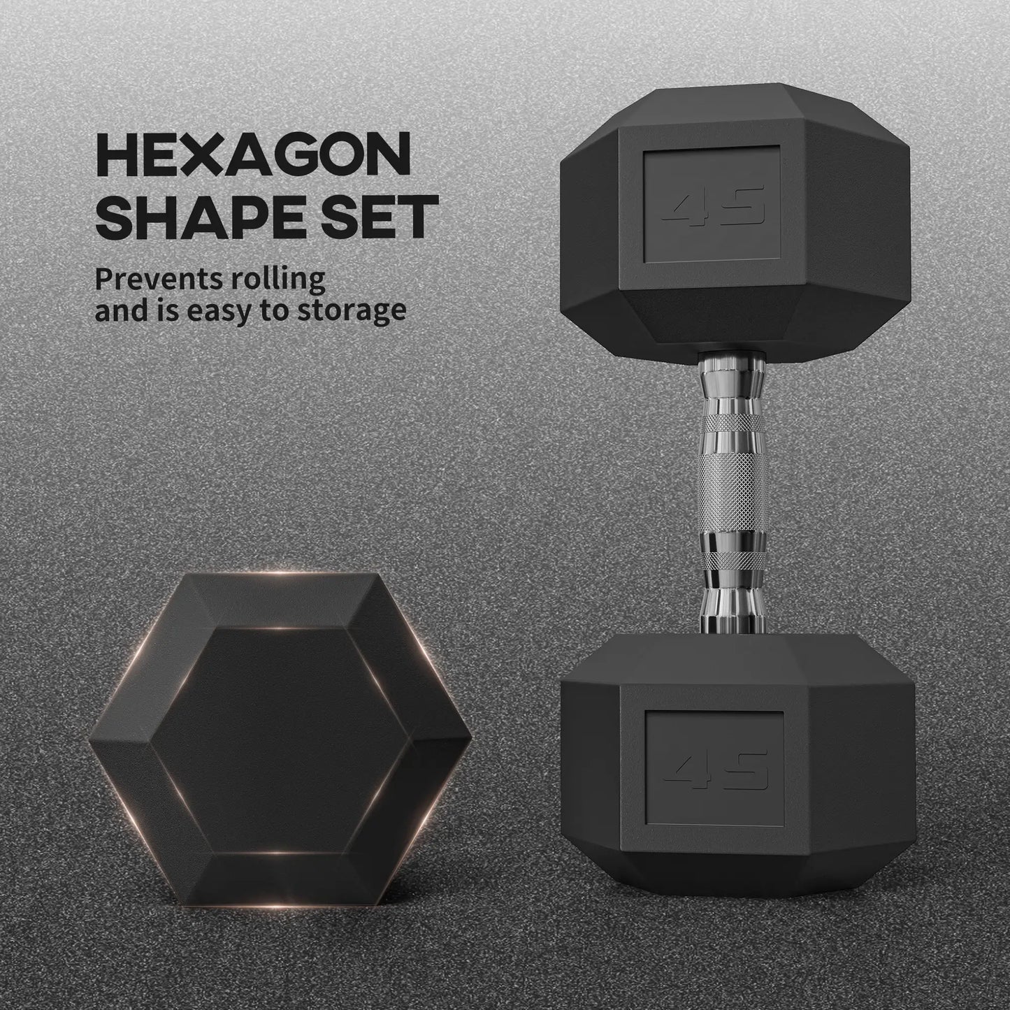 2 x 45lbs Rubber Hex Dumbbells, Fitness Training, Black Dumbbells & Barbells at Gallery Canada