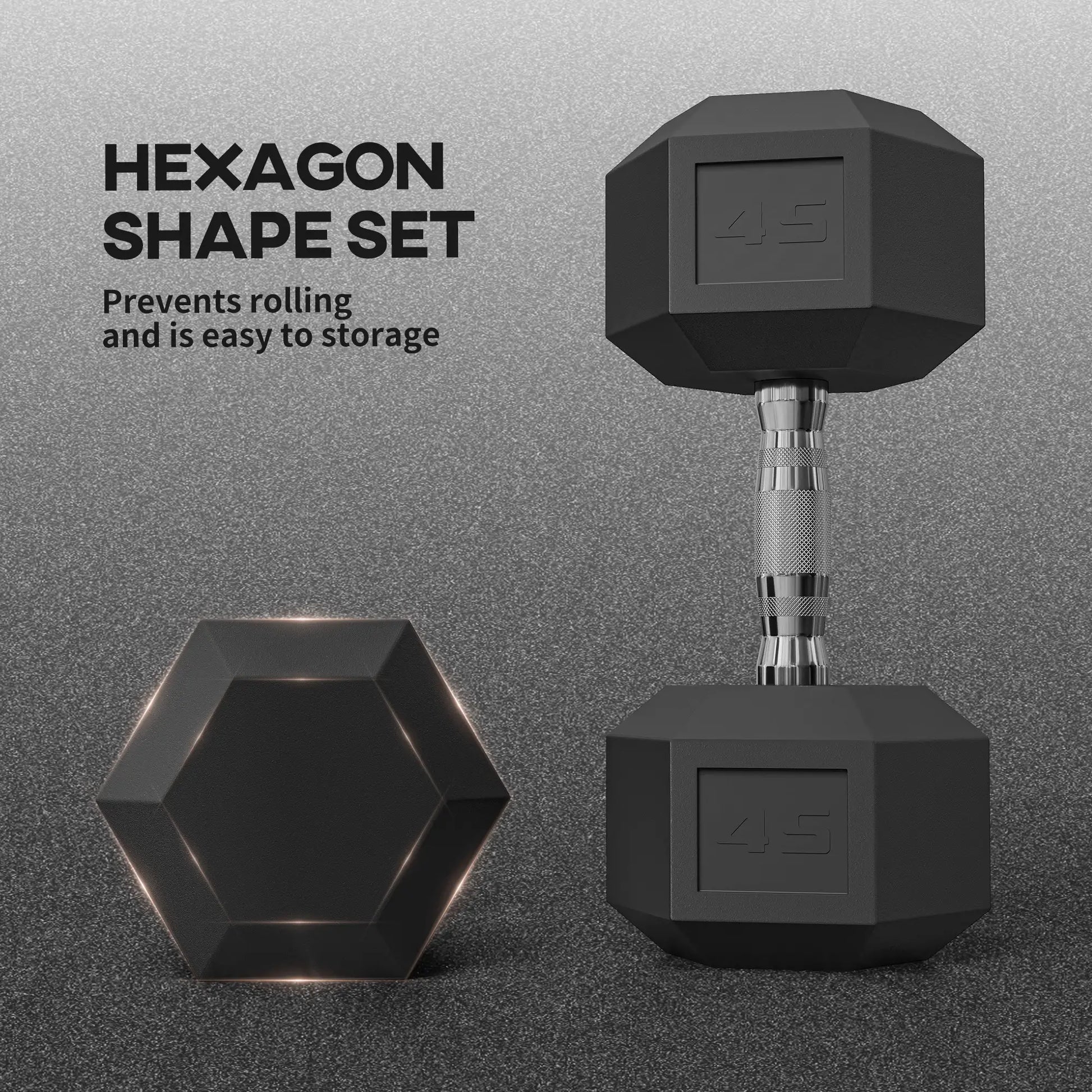 2 x 45lbs Rubber Hex Dumbbells, Fitness Training, Black Dumbbells & Barbells at Gallery Canada