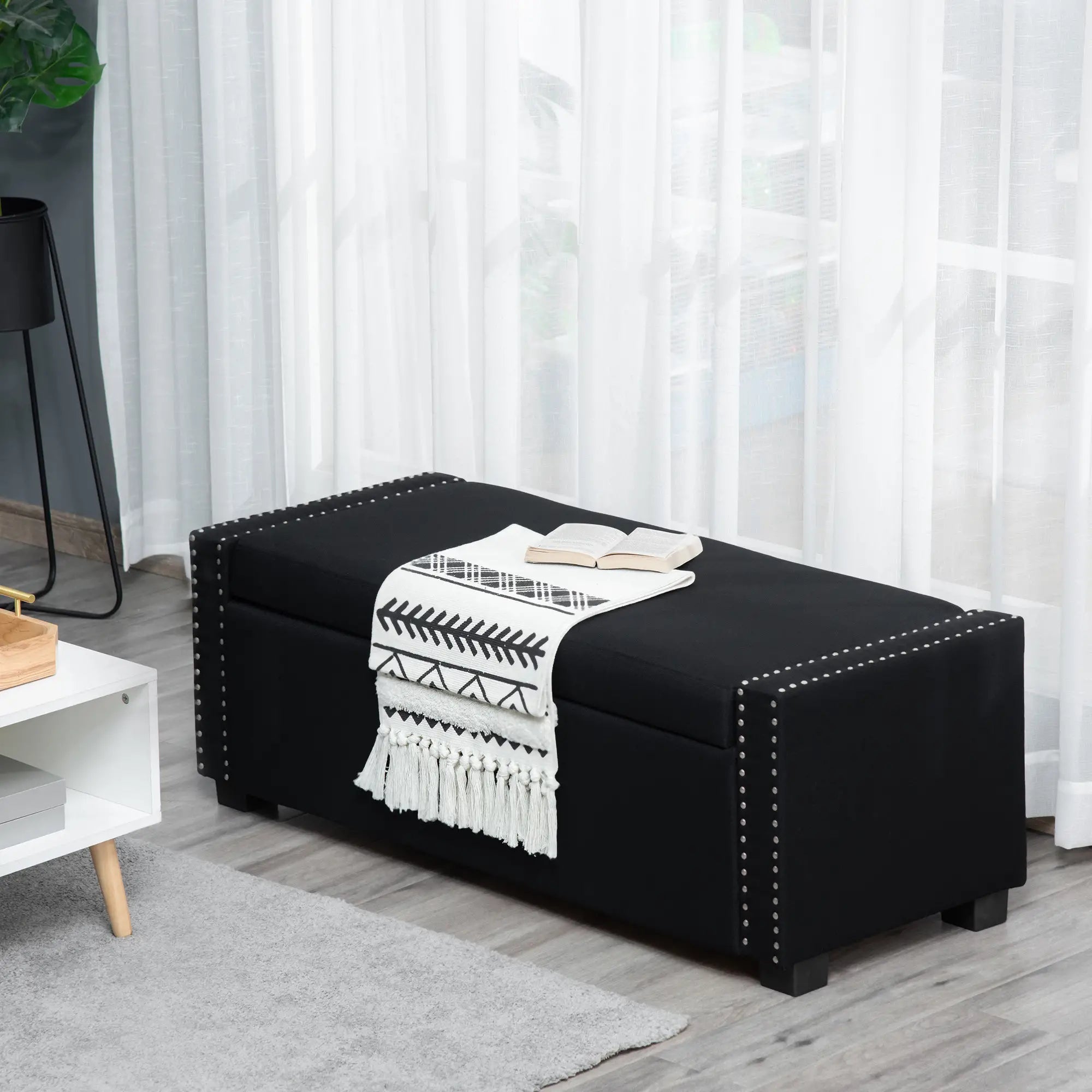 Flip Top Storage Bench, Upholstered Ottoman, 48L, Dark Grey Storage Ottomans & Benches at Gallery Canada