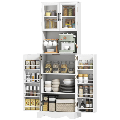 71 Inch Kitchen Pantry Cabinet, Freestanding Hutch with 8 Shelves, White