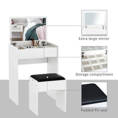 Modern Vanity Set, Makeup Table with Cushioned Stool, Flip Top Mirror, White Dressing & Vanity Tables at Gallery Canada