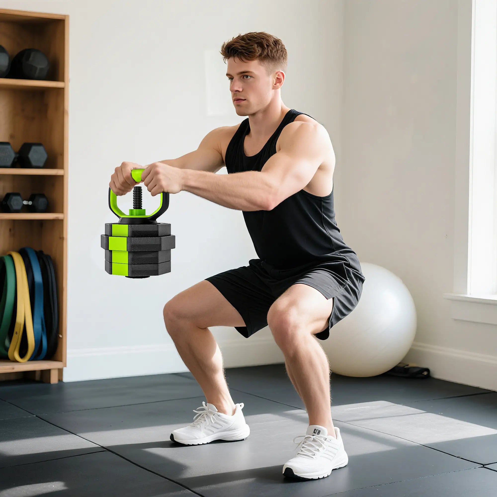 Adjustable Dumbbell Set, 44lbs, Kettlebell Barbell Dumbbell Push-Up Stand, Green Dumbbells & Barbells at Gallery Canada
