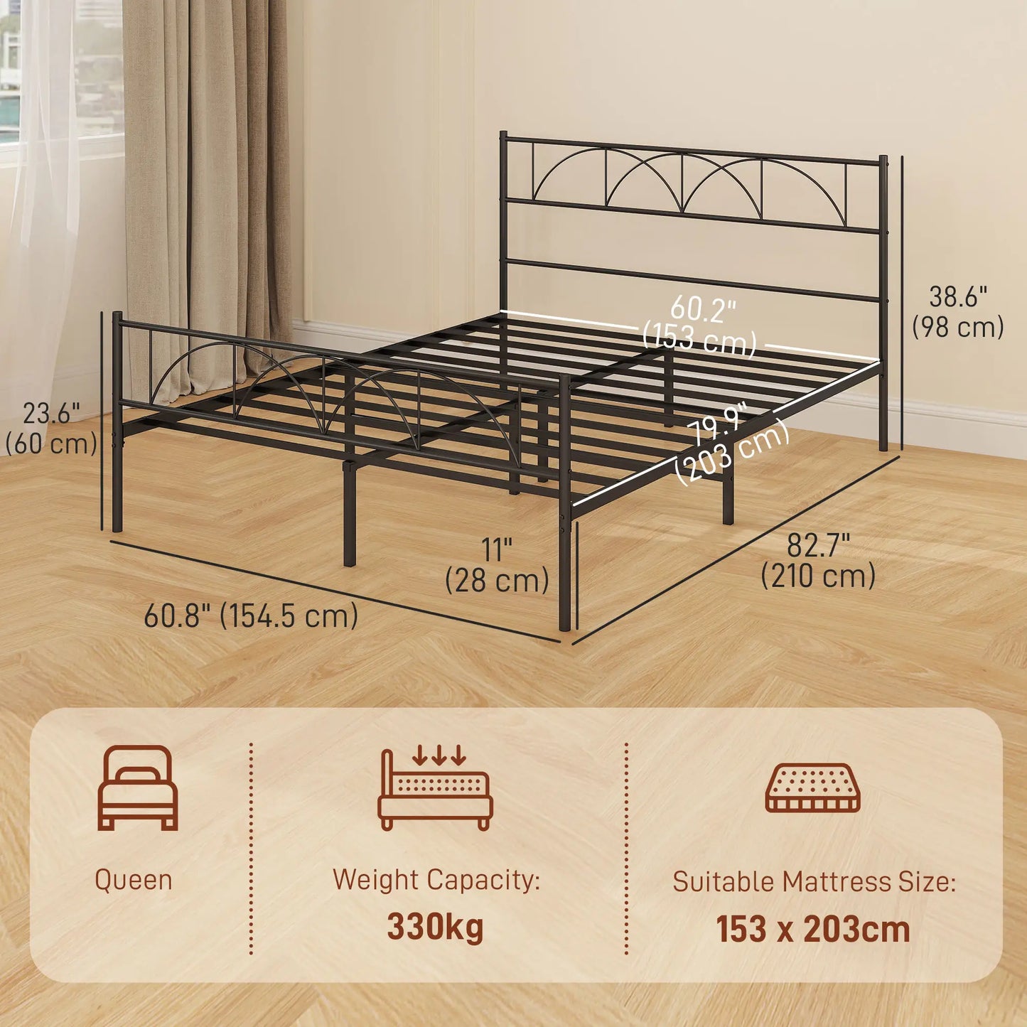 Queen Metal Platform Bed Frame, Steel Slat Support, Underbed Storage Bed Frames at Gallery Canada