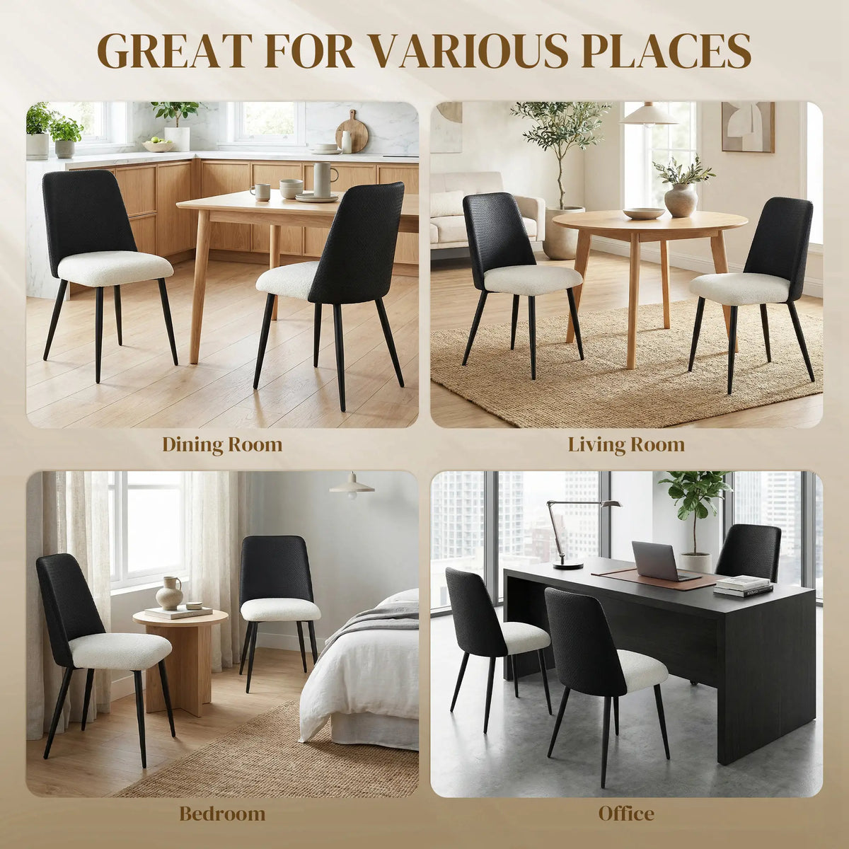 Upholstered Dining Chairs, Set Of 2, Steel Legs, Padded Seat, Black Dining Chairs at Gallery Canada