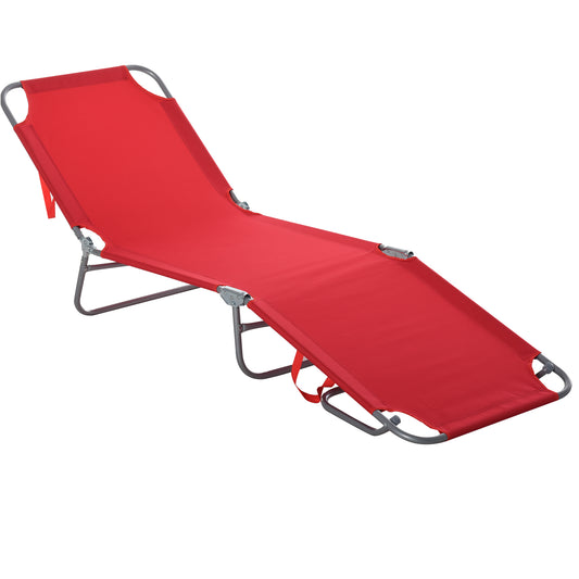Folding Outdoor Lounge Chair, Portable Reclining Beach Lounger with Breathable Mesh Fabric, Sun Lounge Bed Camping Cot for Patio, Garden, Poolside, Red