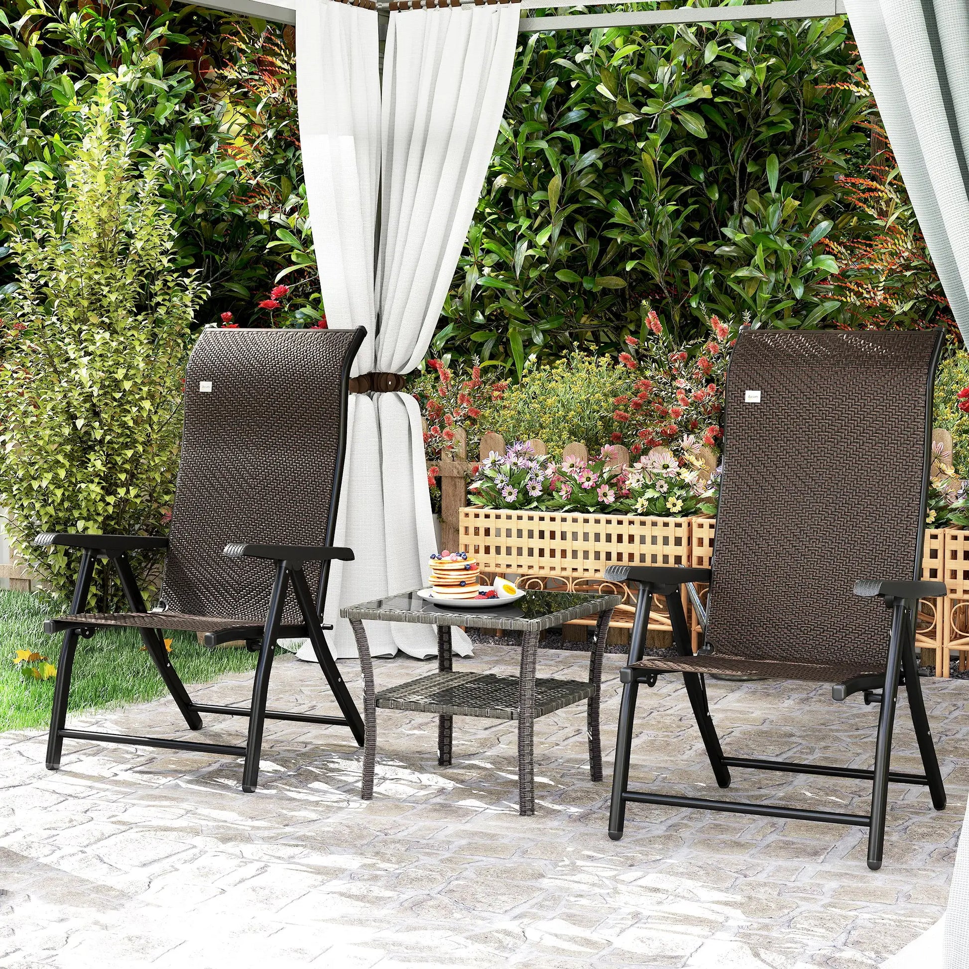 2PCs Outdoor Wicker Folding Chairs, Adjustable Backrest, Brown Patio Chairs at Gallery Canada