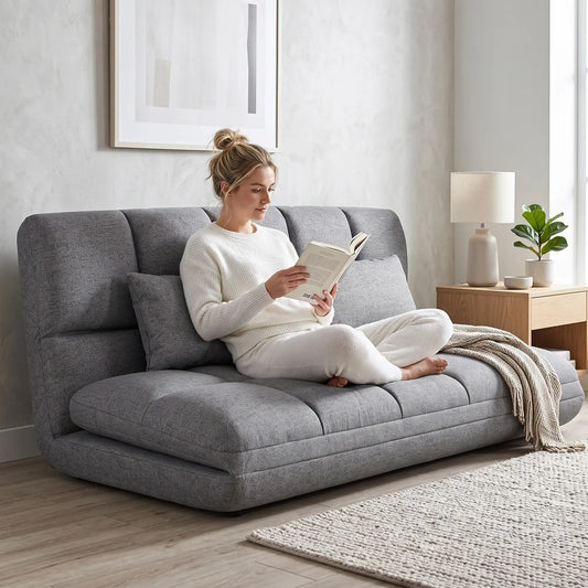51" Folding Floor Sofa, 2-Seater Sleeper Bed, 9-Position Backrest, Grey 2-Seater Sofas Grey at Gallery Canada