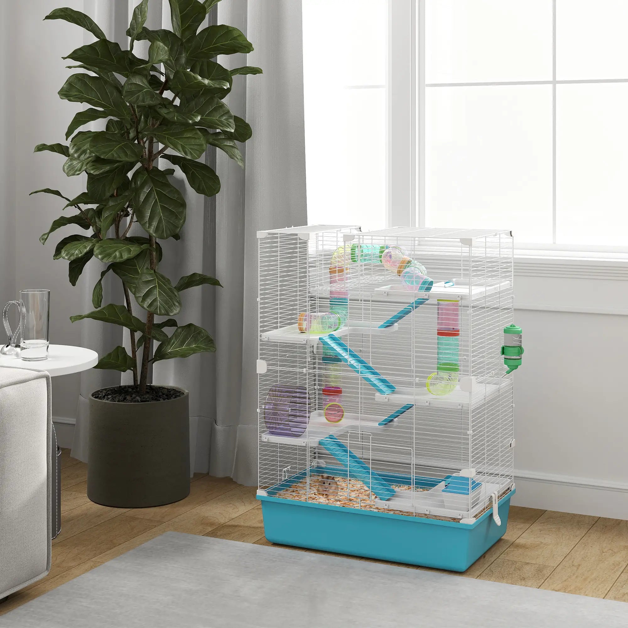 6 Tier Hamster Cage with Tunnels, Wheel, Light Blue Hamster Cages at Gallery Canada