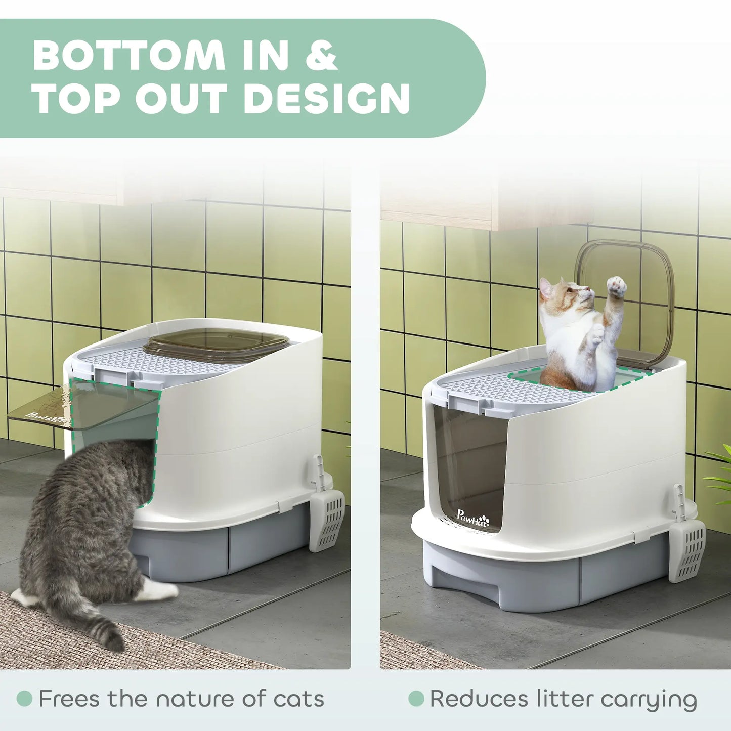 Enclosed Cat Litter Box with Lid, Scoop, Top Entry, Grey Cat Litter Box Enclosures at Gallery Canada