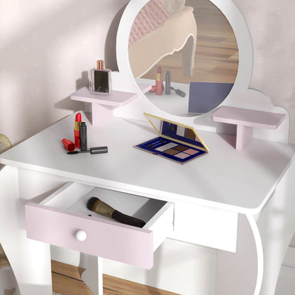 Kids Makeup Vanity Set with Stool, Mirror, Drawer, White Toy Vanity at Gallery Canada