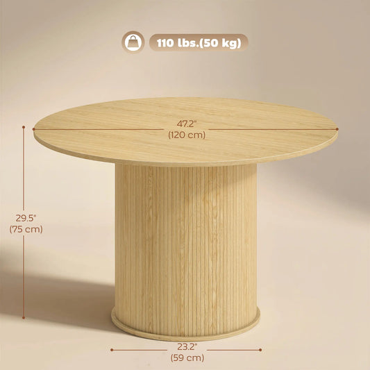 Round Dining Table For 5, 47 Inch, Fluted Pedestal Base, Natural Dining Tables at Gallery Canada