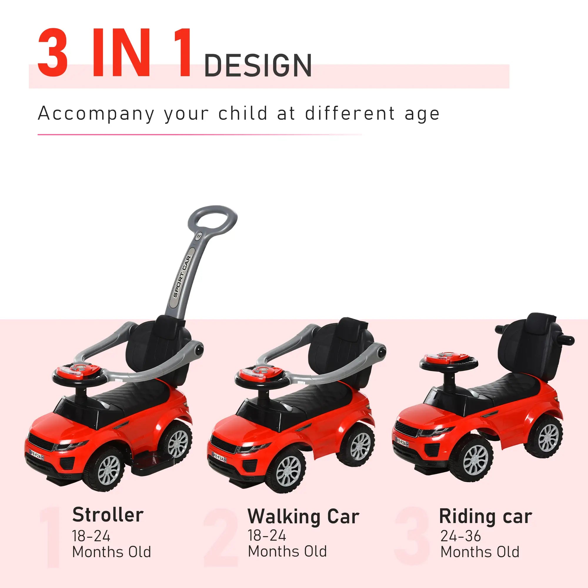 3 In 1 Ride On Push Car, Toddler Sliding Walking Car, Red Push Cars for Toddlers at Gallery Canada