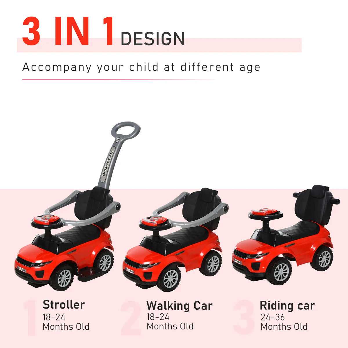3 In 1 Ride On Push Car, Toddler Sliding Walking Car, Red Push Cars for Toddlers at Gallery Canada