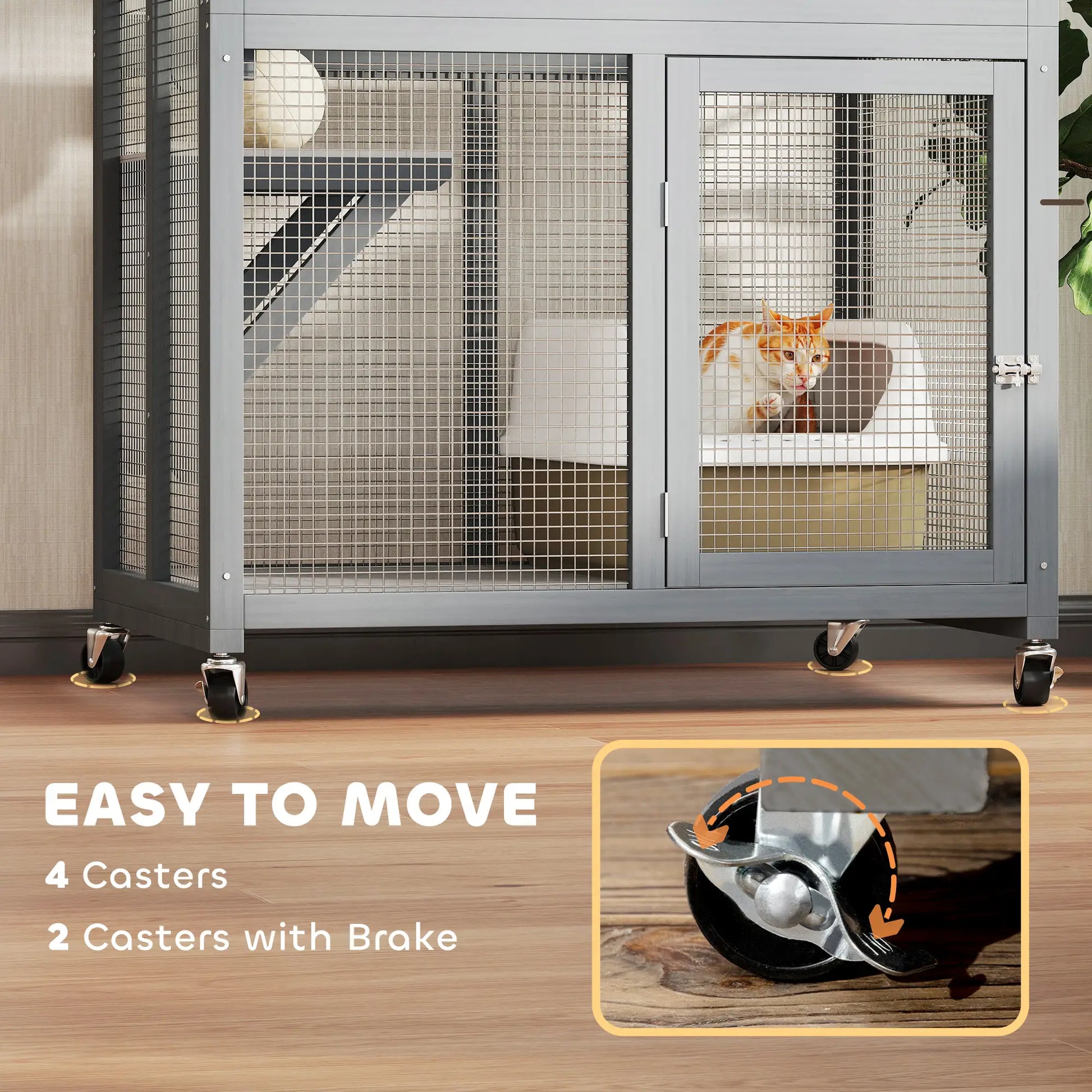 74" Wooden Outdoor Cat House, Weatherproof, Wheeled, Light Grey Outdoor Cat Enclosures at Gallery Canada