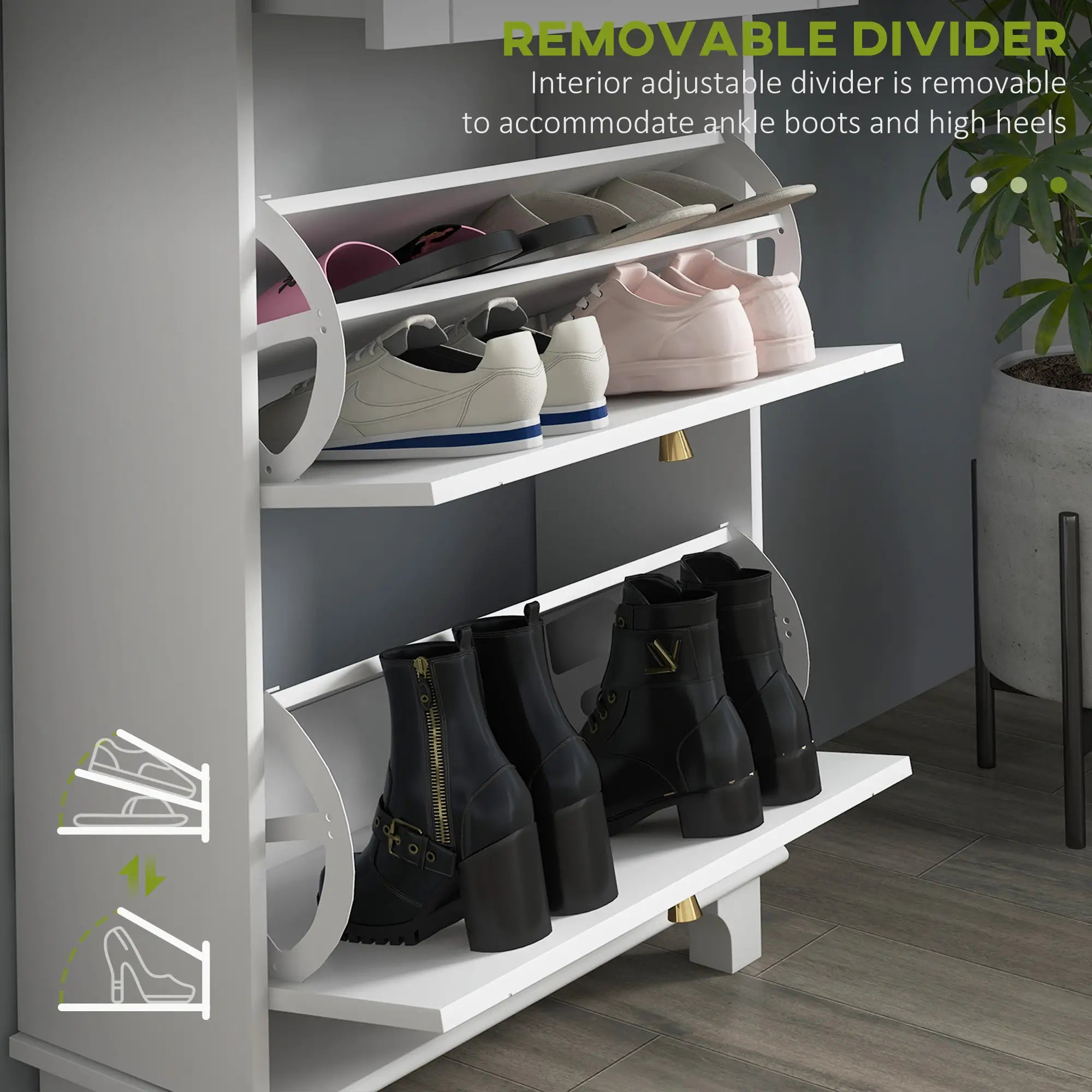 Slim Shoe Storage, 2 Flip Drawers, Adjustable Shelves, 8 Pair, White Shoe Storage Cabinets & Racks at Gallery Canada