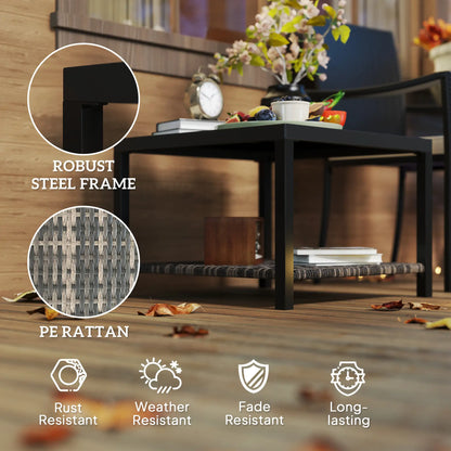 23.6" Rattan End Table, Outdoor Coffee Table, Tempered Glass Top, Black Patio Side Tables at Gallery Canada