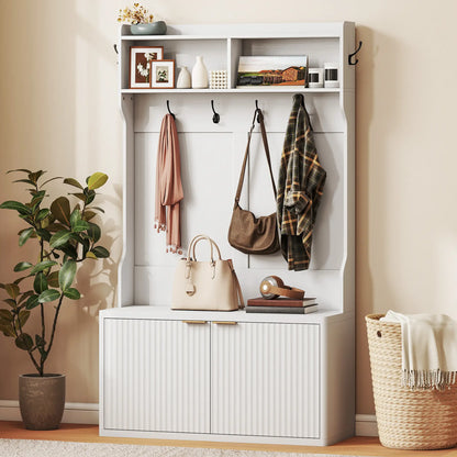 4-In-1 Hall Tree With Shoe Bench, Modern Coat Rack With Open Shelf, White Clothing Storage at Gallery Canada