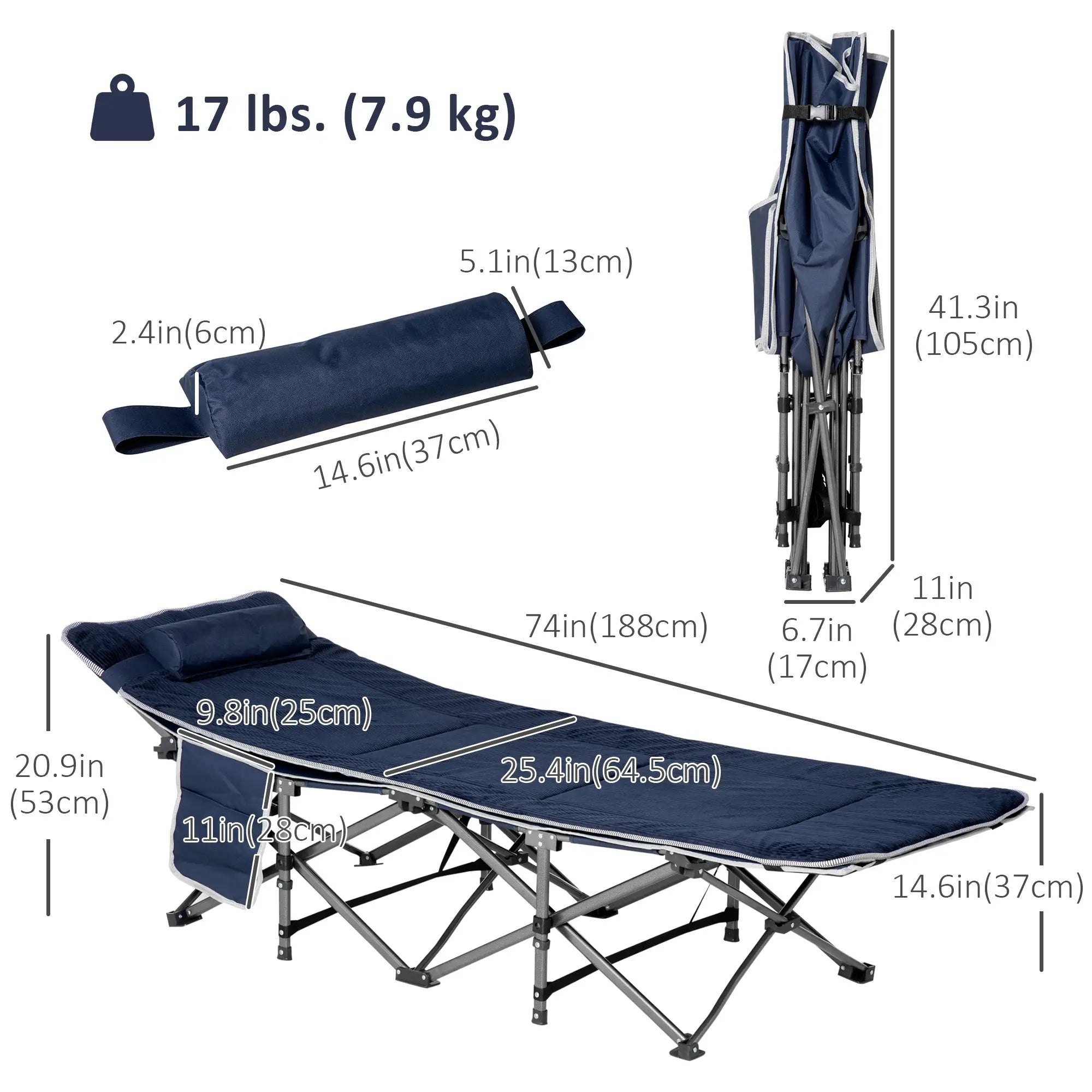 Folding Camping Cot With Mattress, Pillow, Double Layer Oxford, Heavy Duty, Carry Bag, Blue Camping Cots at Gallery Canada