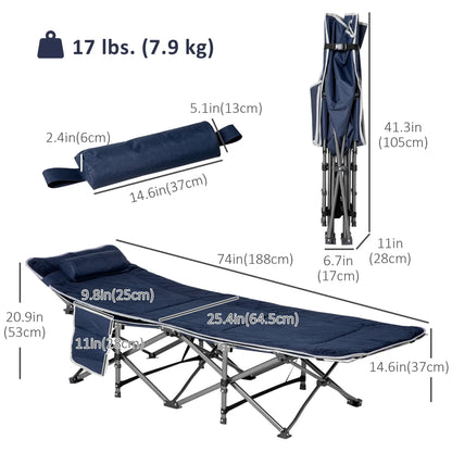 Folding Camping Cot With Mattress, Pillow, Double Layer Oxford, Heavy Duty, Carry Bag, Blue Camping Cots at Gallery Canada