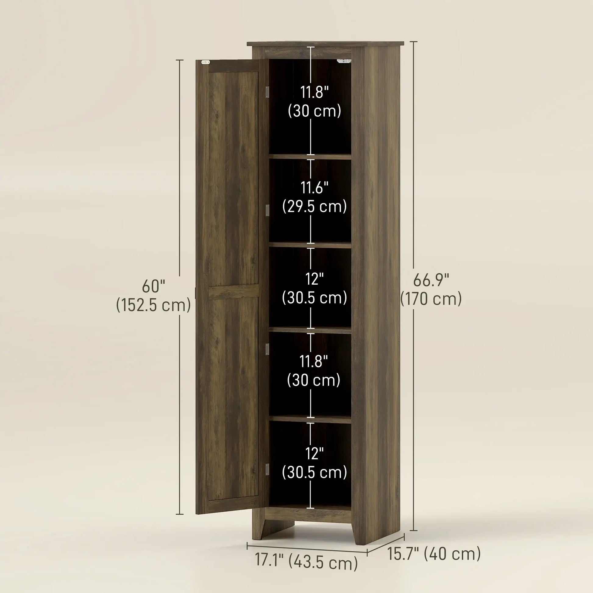 67" Farmhouse Kitchen Pantry Cabinet, Adjustable Shelves, Brown Kitchen Pantry Cabinets at Gallery Canada