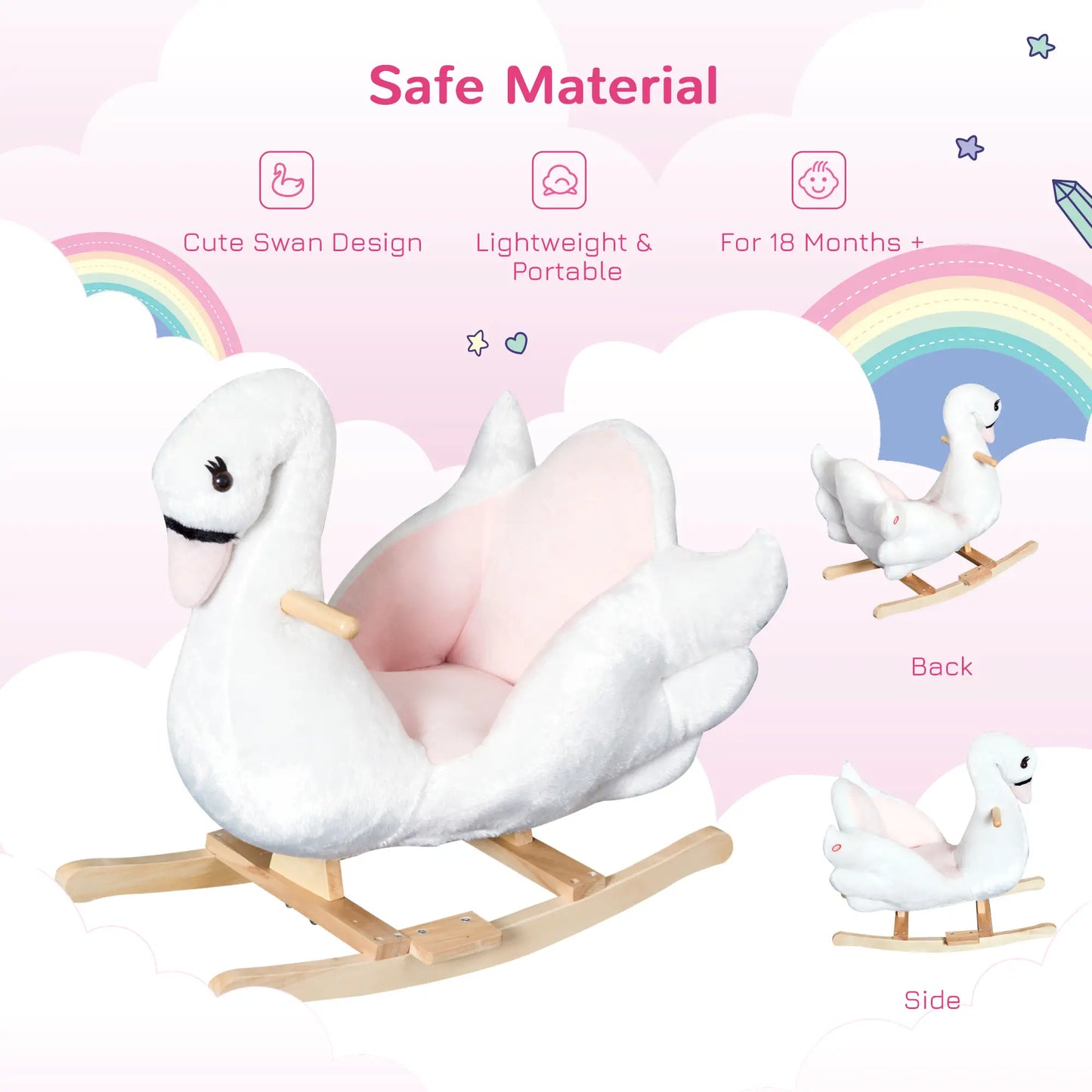 Soft Warm Kids Rocking Horse, Plush Ride On Toy, Swan Style, White Rocking Horses at Gallery Canada