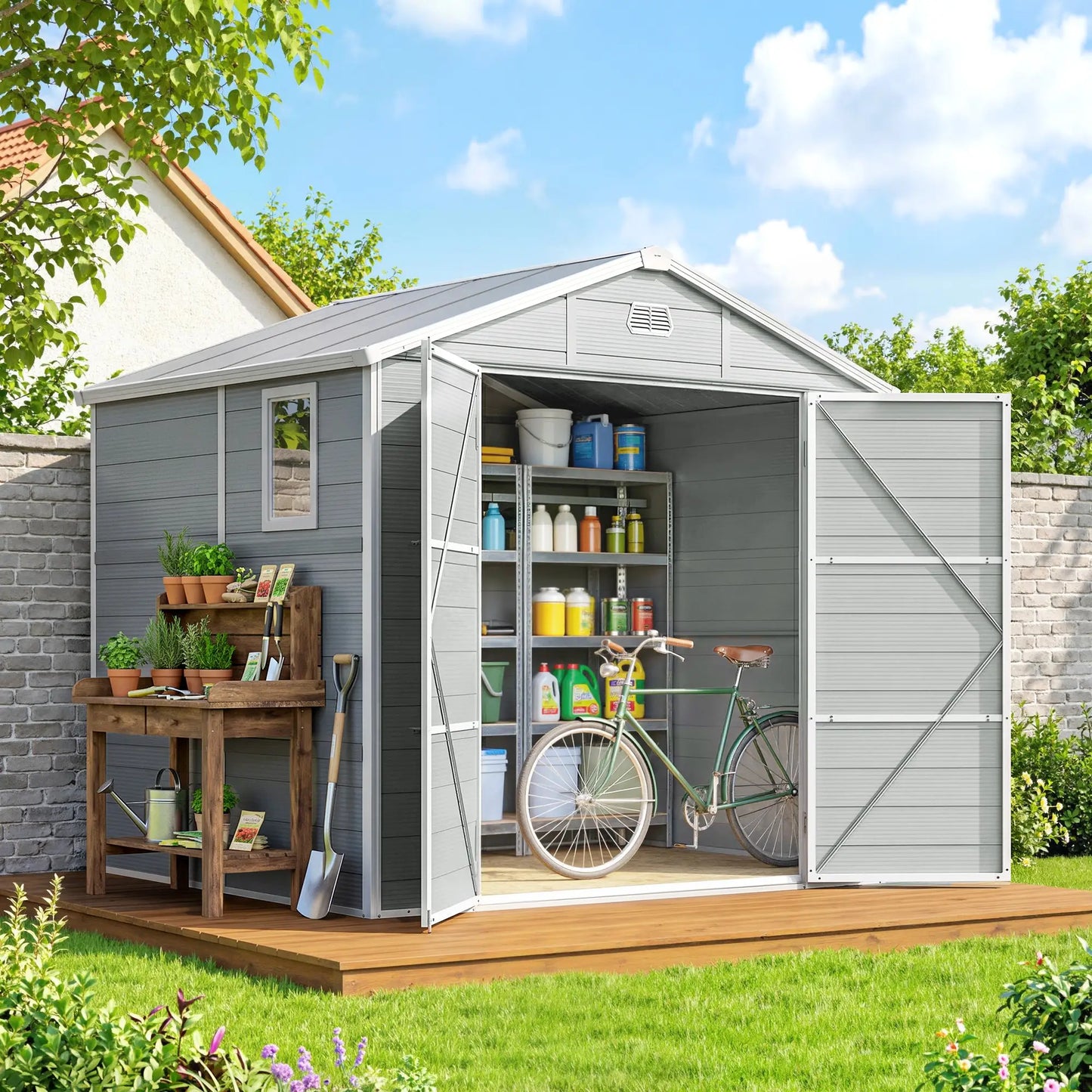 8' x 6' Plastic Garden Storage Shed, Light Grey Sheds at Gallery Canada