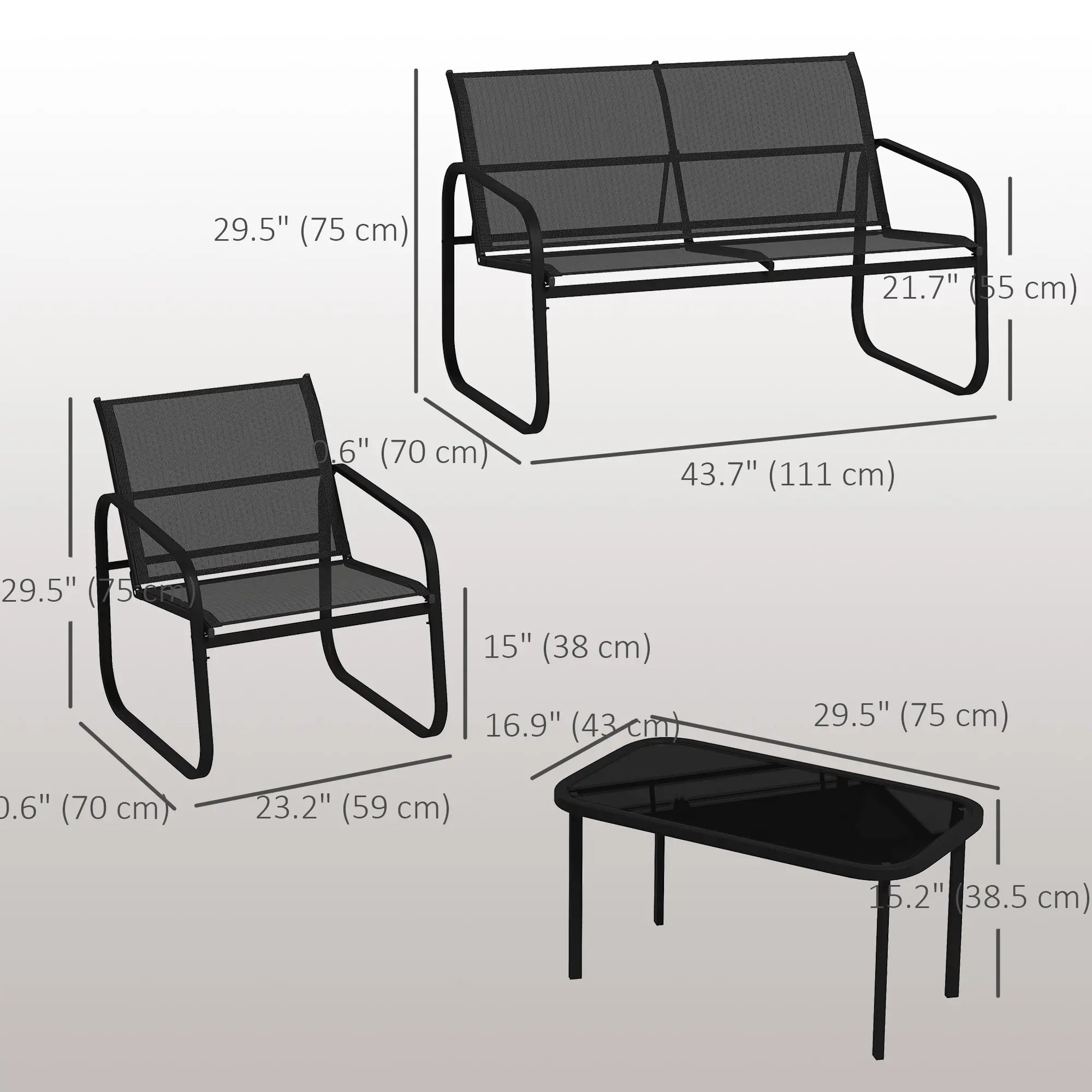 4 Piece Patio Furniture Set, 2 Loveseats, 2 Armchairs, Glass Table, Black Patio Furniture Sets at Gallery Canada