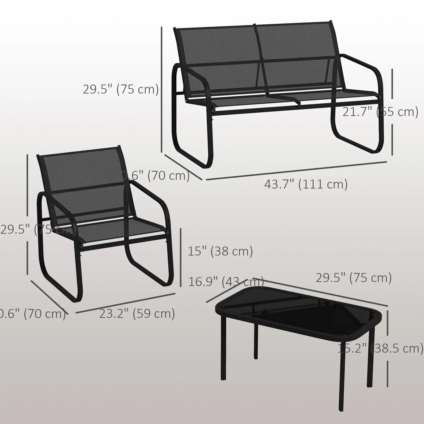 4 Piece Patio Furniture Set, 2 Loveseats, 2 Armchairs, Glass Table, Black Patio Furniture Sets at Gallery Canada